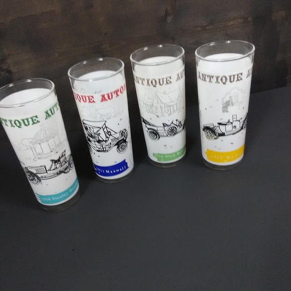TOM COLLINS   ANTIQUE AUTO TALL SKINNY DRINKING GLASSES/ BAR GLASSES SET OF 4 - Picture 10 of 10